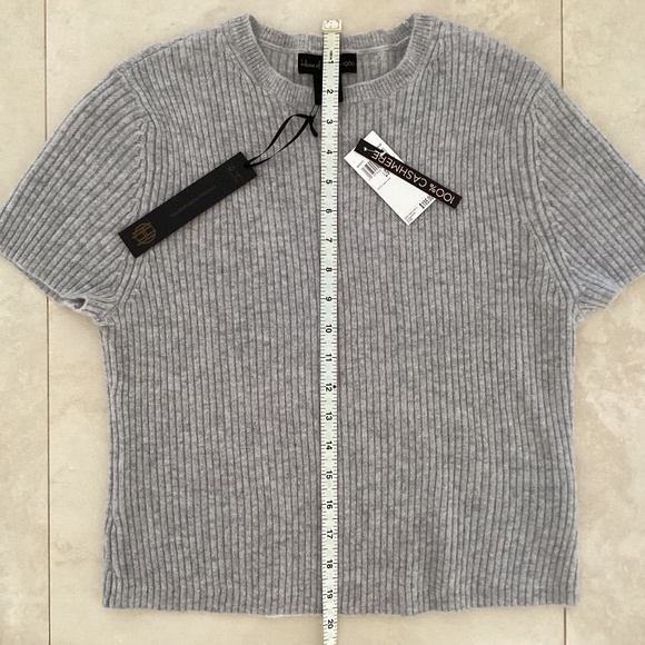 House of Harlow 1960 Heather Gray 100% Cashmere Sweater Top Short Sleeve Sz L - Picture 9 of 10